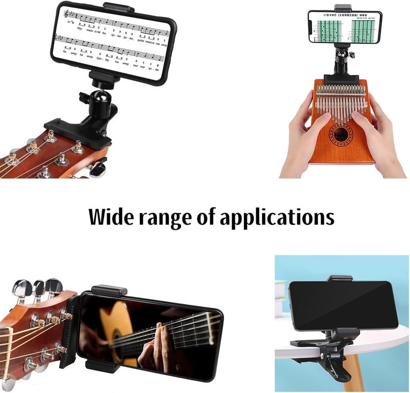 RockCheems Guitar Accessories - 1 Bass/Ukulele/Guitar Phone Holder for Live Broadcast Video Recording, 1 Guitar Tuner Clip On With Free Guitar Picks - Image 3